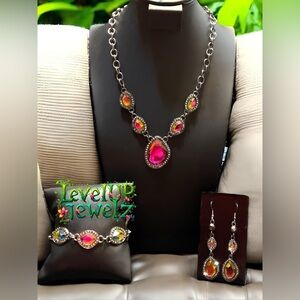 Pink and Silver Necklace Set